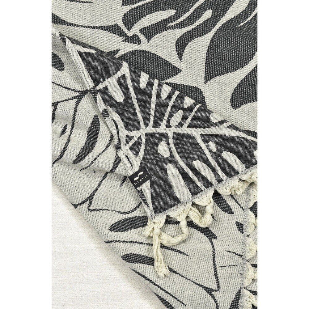 Slowtide Beach Towel Monstera Gray Turkish Cotton Fringe Tassel Large Bath